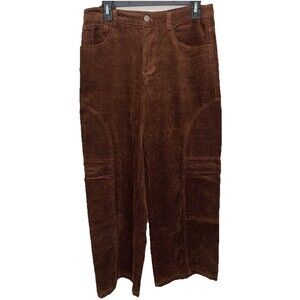 Forever 21 Brown Corduroy Long Ribed Pants Mid- Rise Cargo Wide Leg M